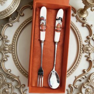 Ceramic handled spoon and fork set