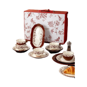 Red and white ceramic dinnerware